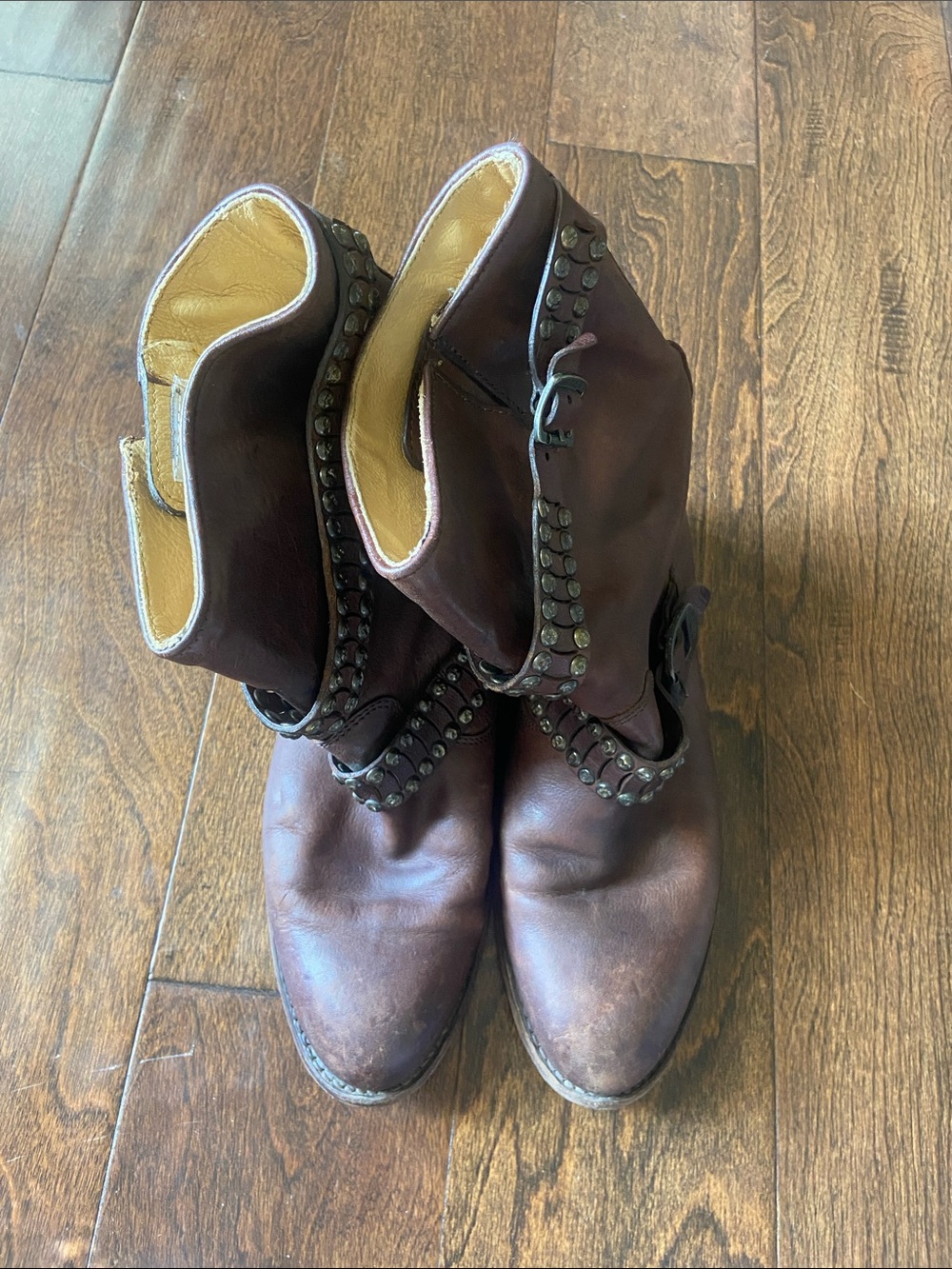 Frye Jayden studded moto boots SZ 8 B brown
